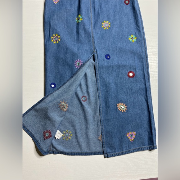 Zara Chambray Embroidered Midi Dress Women Small Halter Neck - Picture 10 of 15